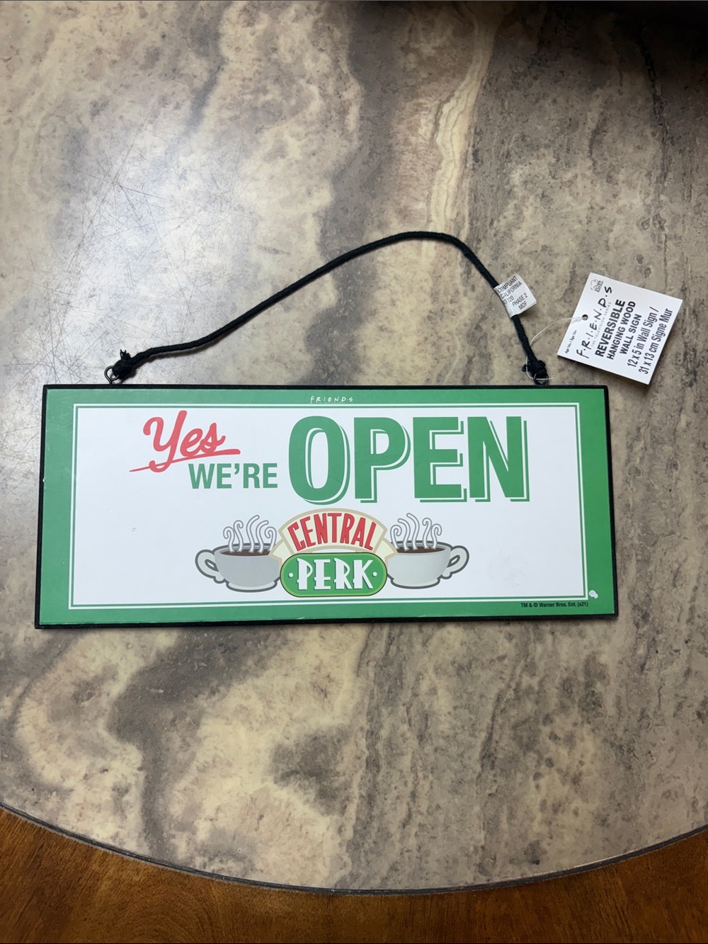 "Friends Yes We're Open" Green Hanging Sign